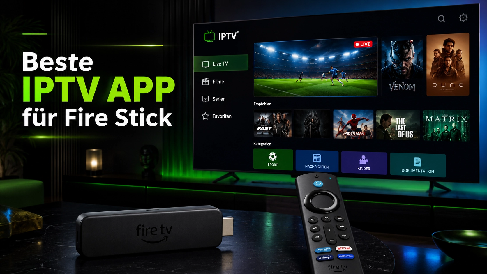 Beste IPTV App für Fire Stick – Startbildschirm mit App-Auswahl auf Amazon Fire TV